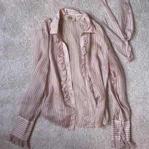 Juicy Couture Light Pink Striped Silk Blouse Size M